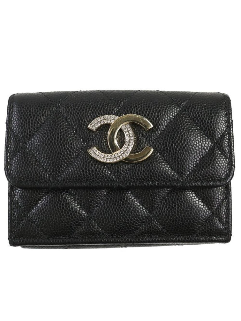 Chanel Ap4173 Caviar Leather Coco Mark Quilted Small Flap Wallet Trifold